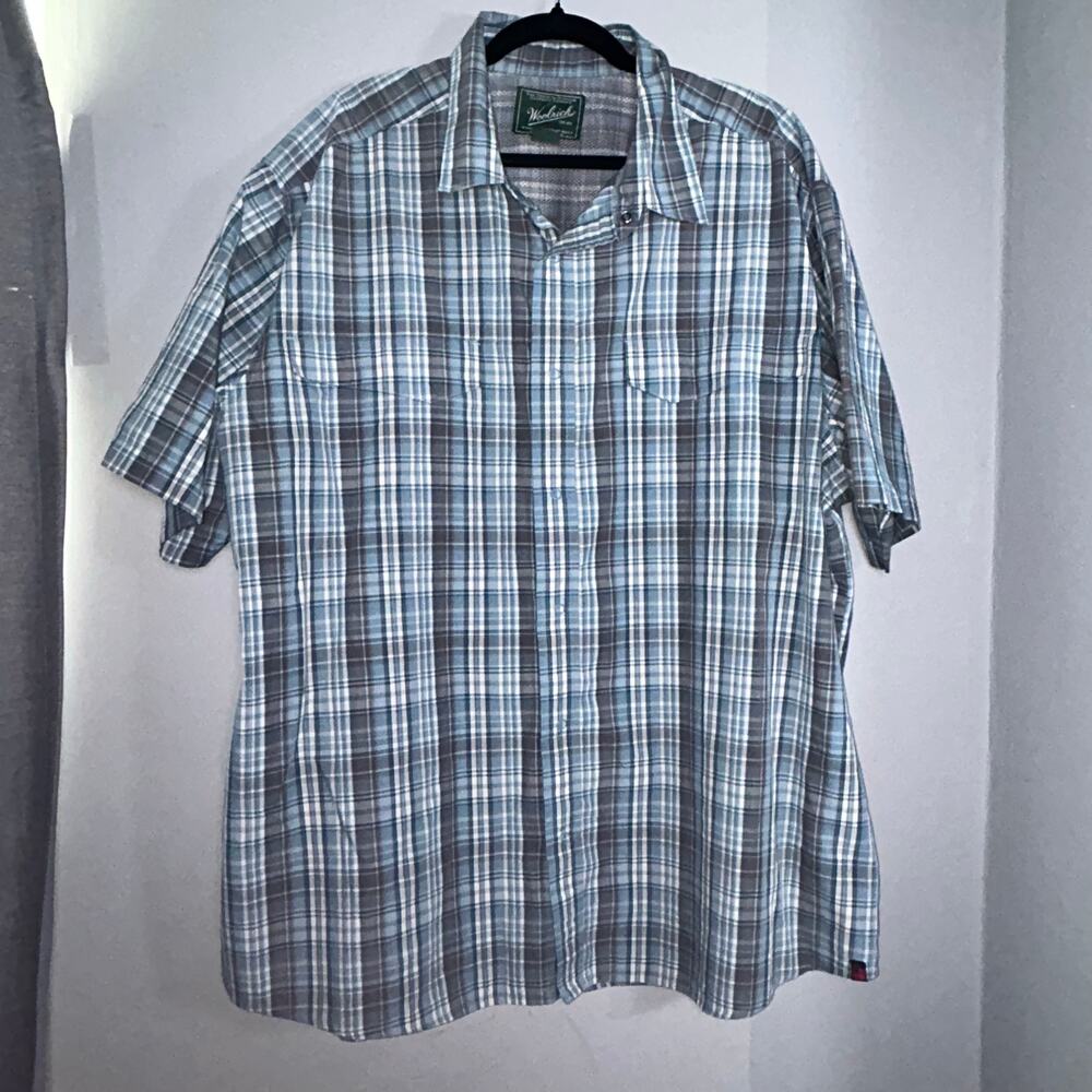 Woolrich Nile Blue Plaid S/S Vented Fishing Button-Up, Sz XXL